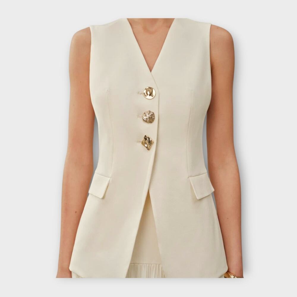 Commense Tailored Vest Cream Ivory Woven Fabric Size XL Modern Chic